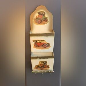 Mountable Metal Vintage Letter Holder Key Hanger Featuring Old Ford Oldsmobiles